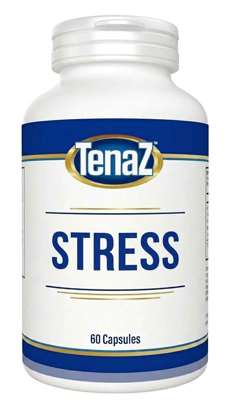 TenaZ Stress support supplement capsules with ashwagandha and magnesium bottle