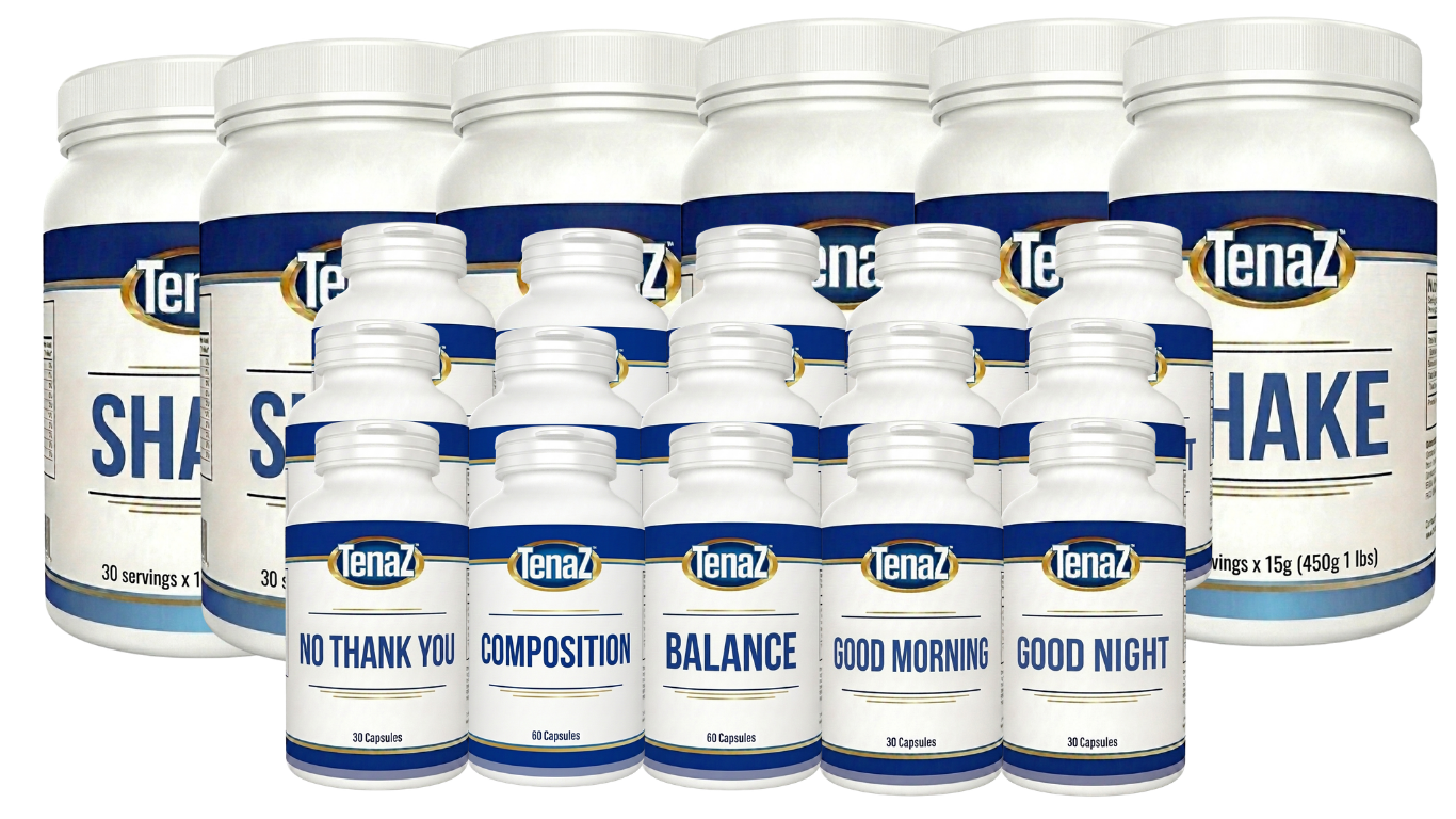TenaZ Accountability Pack — 3-month wellness bundle with shakes, capsules and the free NODIET Method guide