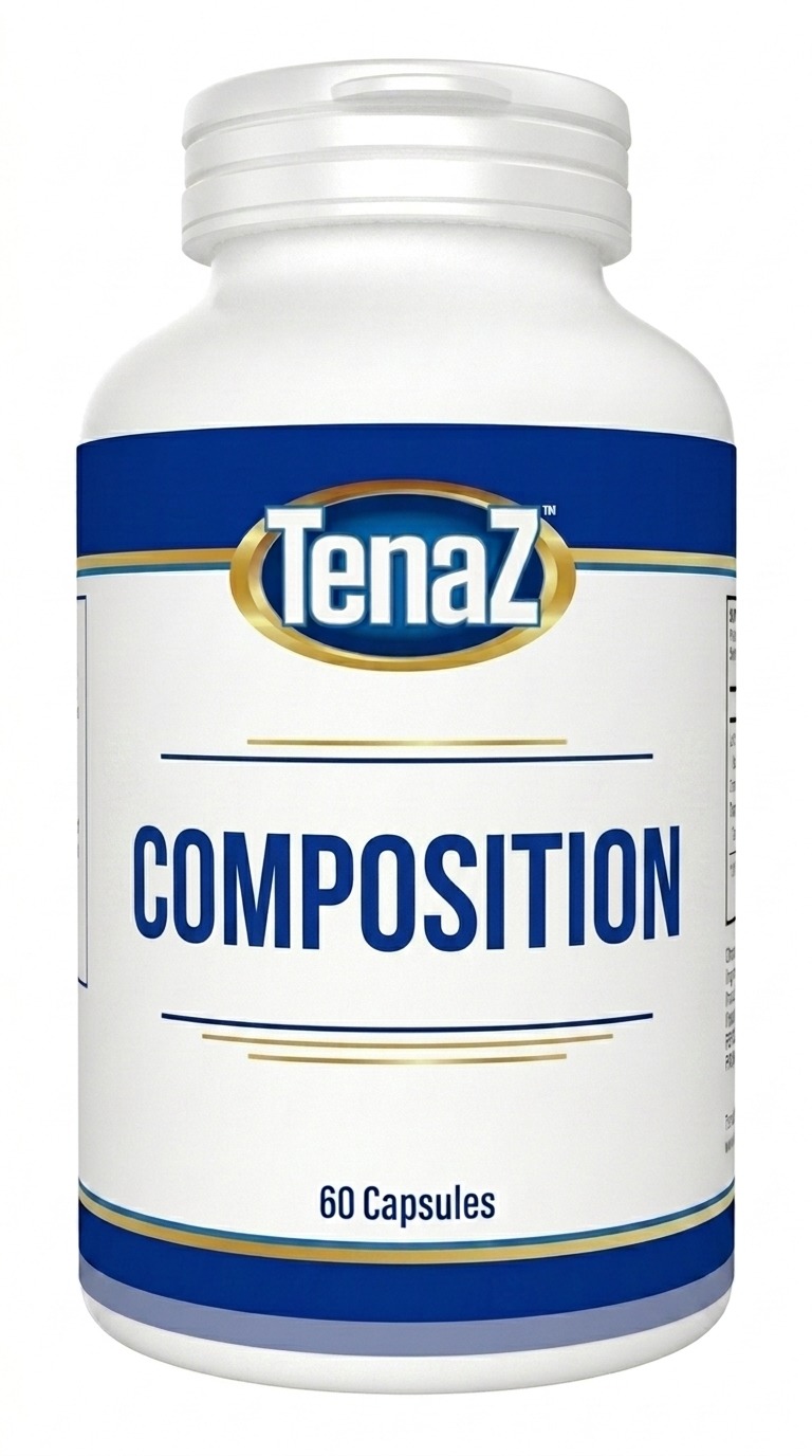 TenaZ Composition Support capsules – white bottle with navy and gold TenaZ label, 60 capsules